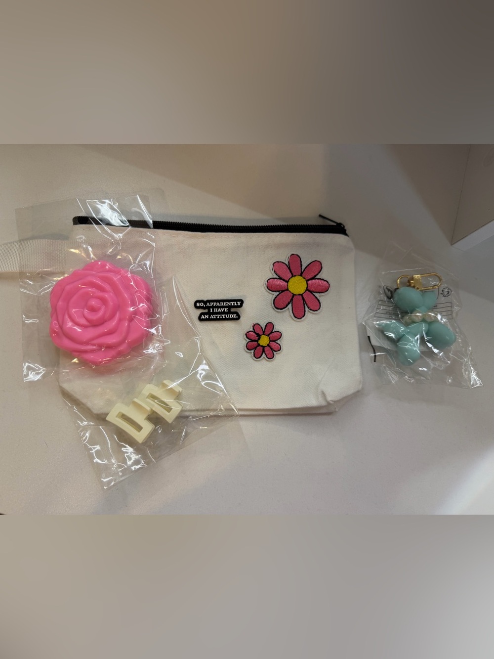 Handcrafted 5x7 White Canvas Cosmetic Bag with Accessories